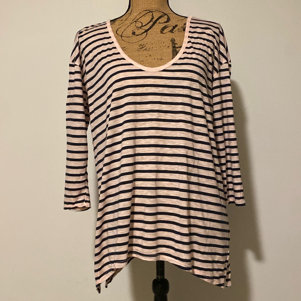Michael Stars Striped 3/4 Sleeve V-Neck T Shirt